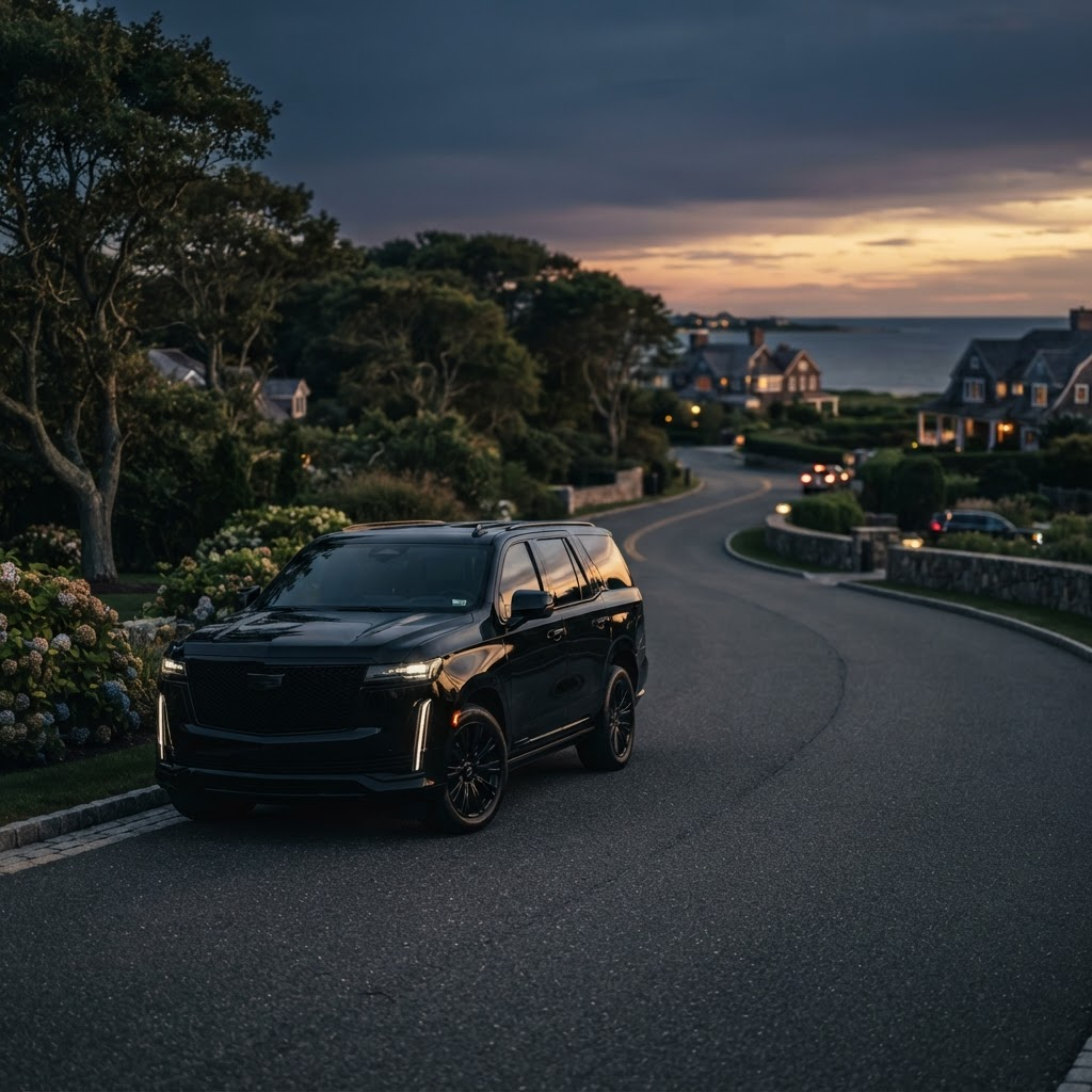 Blacked-out Cadillac Escalade luxury car service in East Hampton, NY