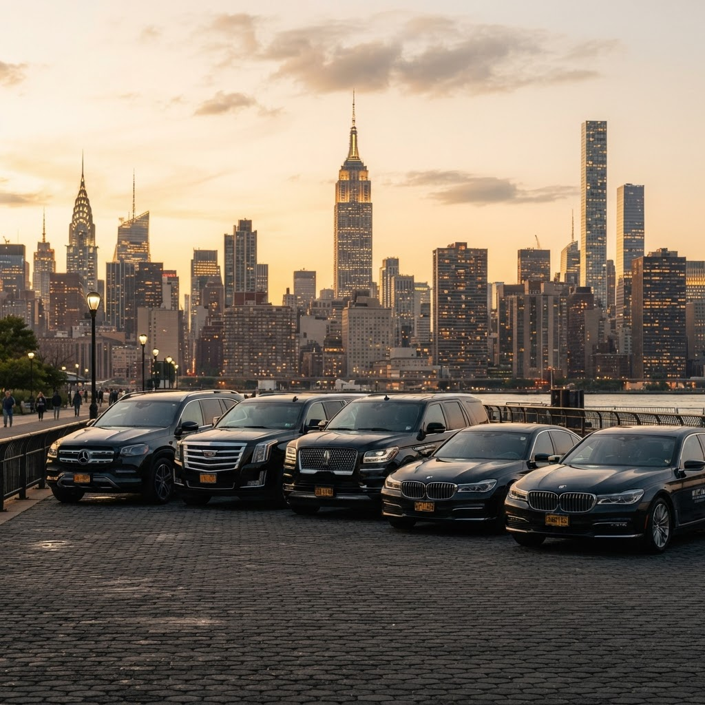 NY Premier Rides luxury fleet in front of the New York City skyline