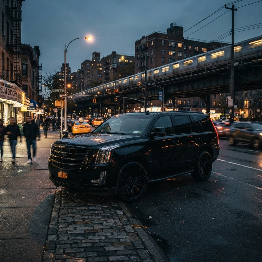 Blacked-out Cadillac Escalade luxury car service in Queens, NY